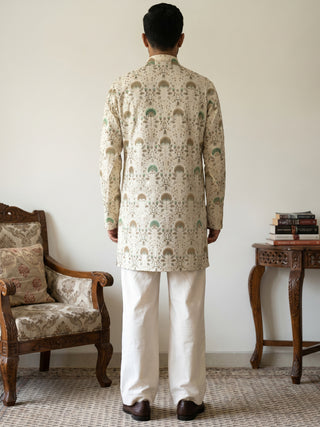 Silk Blend Foil Print Kurta & Korean Pants Set