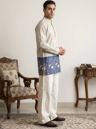 Men's Cotton Blend Printed Kurta with Korean Pants Set