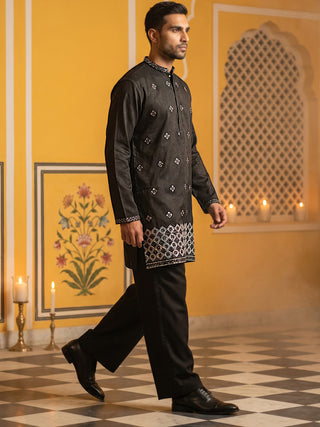 Silk Blend Embroidered Kurta & Korean Pants Set