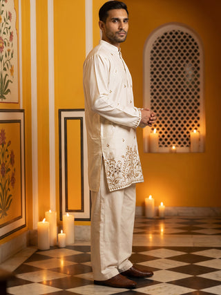 Silk Blend Embroidered Kurta & Korean Pants Set