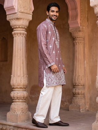 Silk Blend Embroidered Kurta for Men