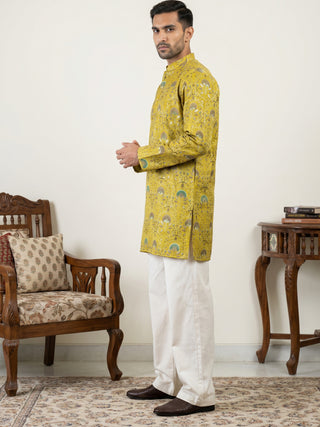 Silk Blend Foil Print Kurta & Korean Pants Set