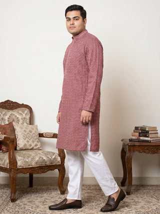 Magenta Embroidered and Sequence Kurta with Pyjama