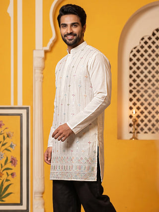 Men’s Silk-Blend Embroidered Kurta