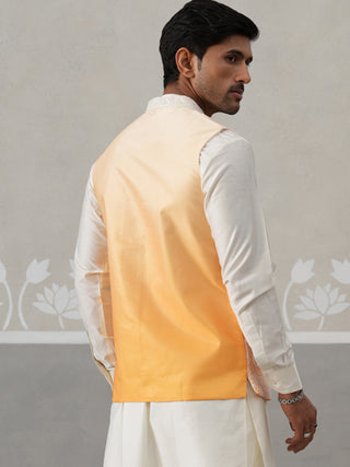Orange Silk Blend Embroidered Nehru Jacket