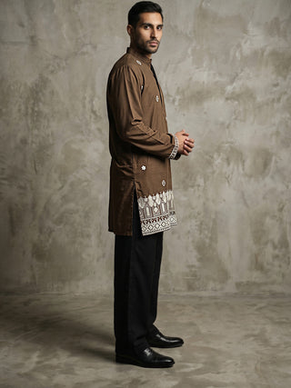 Men's Japanese Fabric Embroidered Kurta with Korean Pants Set
