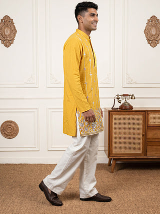 Men’s Silk-Blend Embroidered Kurta with Korean Pants