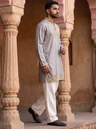 Cotton Blend Embroidered Kurta with Korean Pants