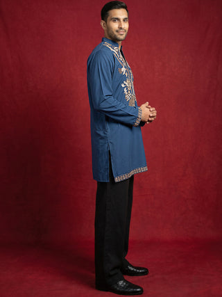 Men's Japanese Fabric Embroidered Kurta with Korean Pants Set