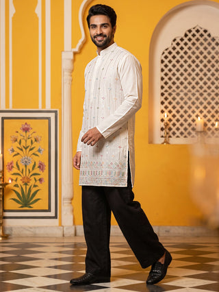 Men’s Silk-Blend Embroidered Kurta with Korean Pants