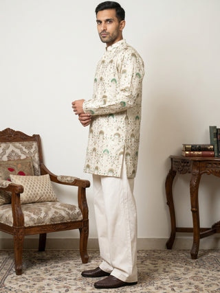 Silk Blend Foil Print Kurta & Korean Pants Set