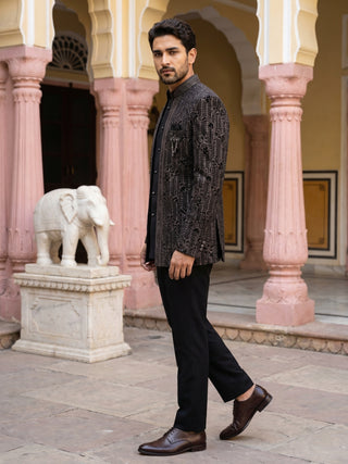 Men's Velvet Embroidered Indo-Western Set