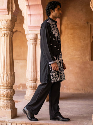 Embroidered Cotton Blend Kurta with Korean Pants