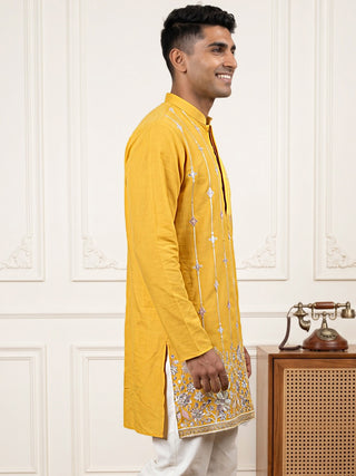 Men’s Silk-Blend Embroidered Kurta