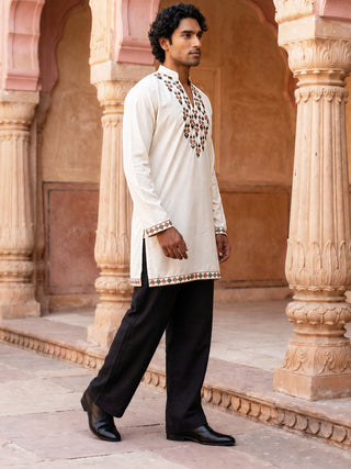 Japanese Fabric Designer Embroidered Kurta With Korean Pants