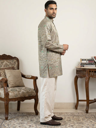 Silk Blend Foil Print Kurta & Korean Pants Set