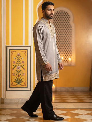 Cotton Blend Embroidered Kurta with Korean Pants