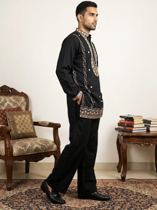 Men's Cotton Blend Embroidered Kurta with Korean Pants