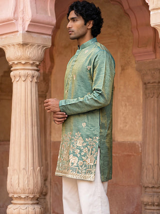 Silk Blend Embroidered Kurta for Men