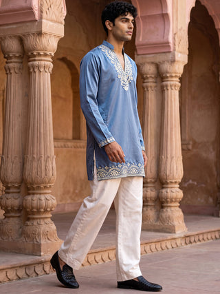 Cotton Blend Embroidered Kurta with Korean Pants