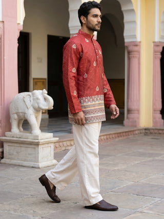 Men's Cotton Blend Printed Kurta with Korean Pants Set