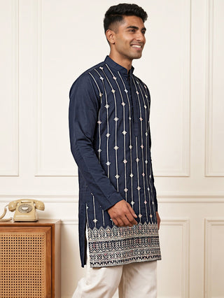 Men’s Silk-Blend Embroidered Kurta