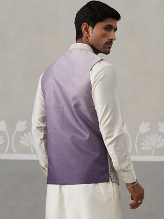 Purple Silk Blend Embroidered Nehru Jacket