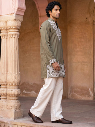 Embroidered Cotton Blend Kurta with Korean Pants