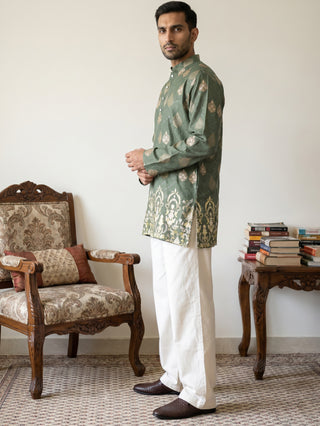 Men's Cotton Blend Printed Kurta with Korean Pants Set