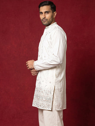 Men's Silk Blend Embroidered Kurta