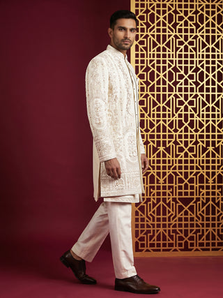 Men's Silk Blend Embroidered Indo-Western Set