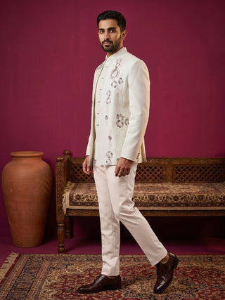 Men Cotton Blend Floral Embroidered Indo-Western Set