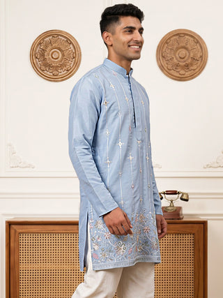Men’s Silk-Blend Embroidered Kurta
