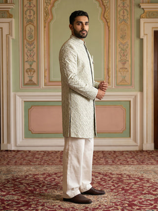Men's Silk Blend Embroidered Indo-Western Set