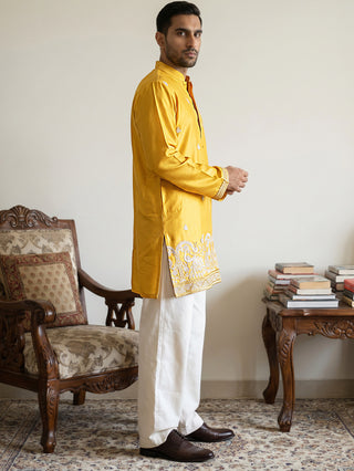 Silk Blend Embroidered Kurta & Korean Pants Set