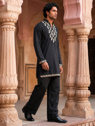 Japanese Fabric Designer Embroidered Kurta With Korean Pants