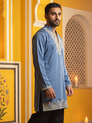 Cotton Blend Embroidered Kurta for Men