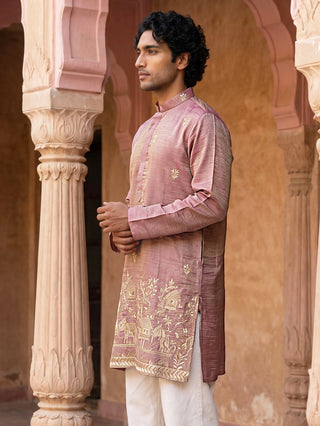 Silk Blend Embroidered Kurta for Men