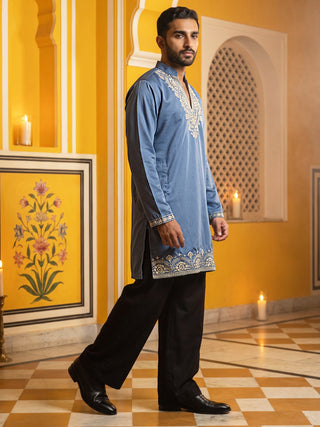 Cotton Blend Embroidered Kurta with Korean Pants