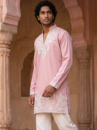Embroidered Cotton Blend Kurta for Men