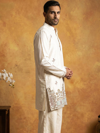 Silk Blend Embroidered Kurta for Men