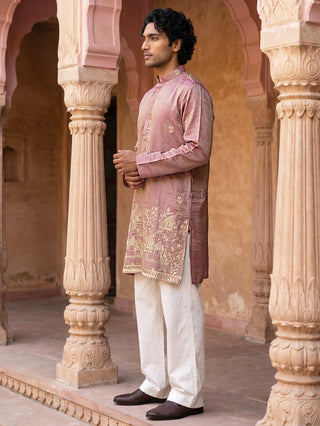 Silk Blend Embroidered Kurta with Korean Pants