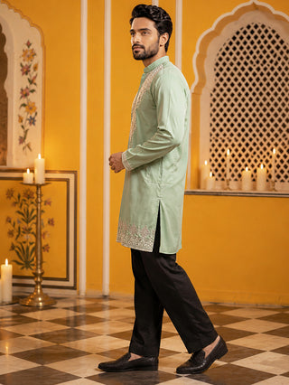 Embroidered Cotton Blend Kurta with Korean Pants