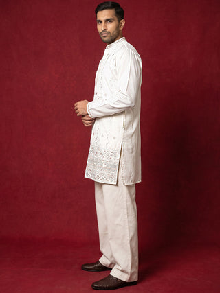 Men's Silk Blend Embroidered Kurta with Korean Pants Set