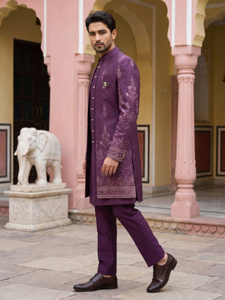 Men's Silk Blend Embroidered Indo-Western Set