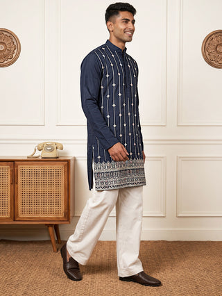 Men’s Silk-Blend Embroidered Kurta with Korean Pants