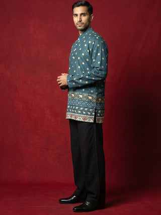 Men's Cotton Blend Printed Kurta with Korean Pants Set