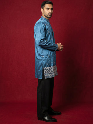 Silk Blend Embroidered Kurta & Korean Pants Set