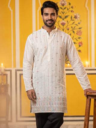 Men’s Silk-Blend Embroidered Kurta