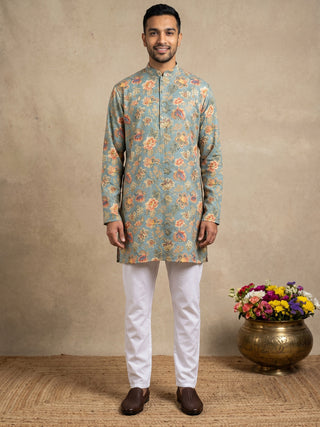Floral Print & Thread Work Kurta Pyjama Set